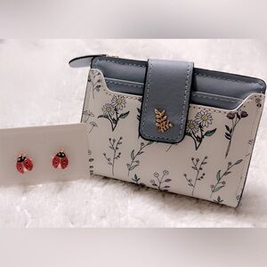 Floral Print Wallet with Blue Trim